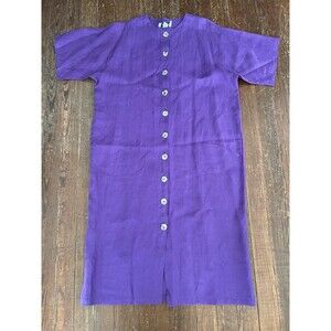 American Vintage 90s 100% Linen Short Sleeve Maxi Dress Button Up Eggplant XL